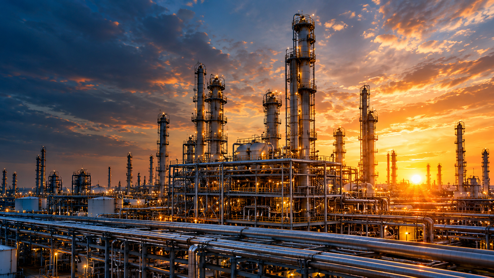 Industrial refinery at sunset